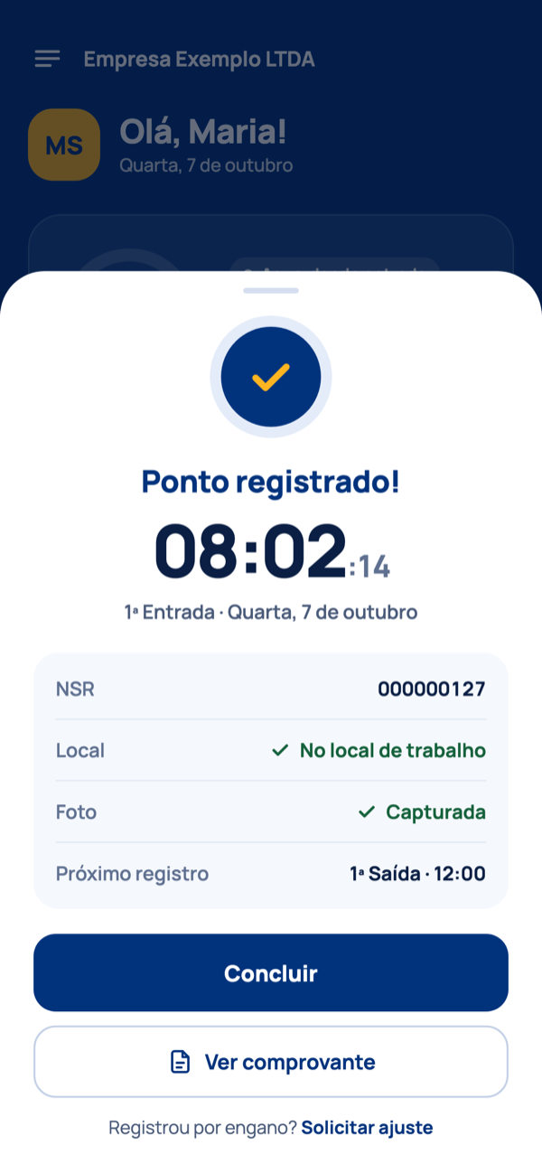 Tela de ponto registrado